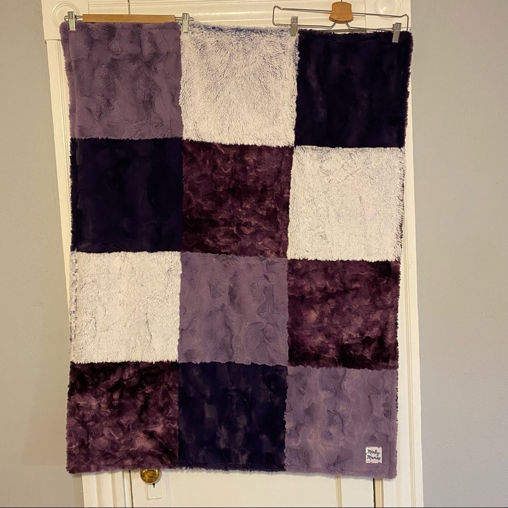 EUC MINKY Mama Lap BLANKET Patchwork purples
